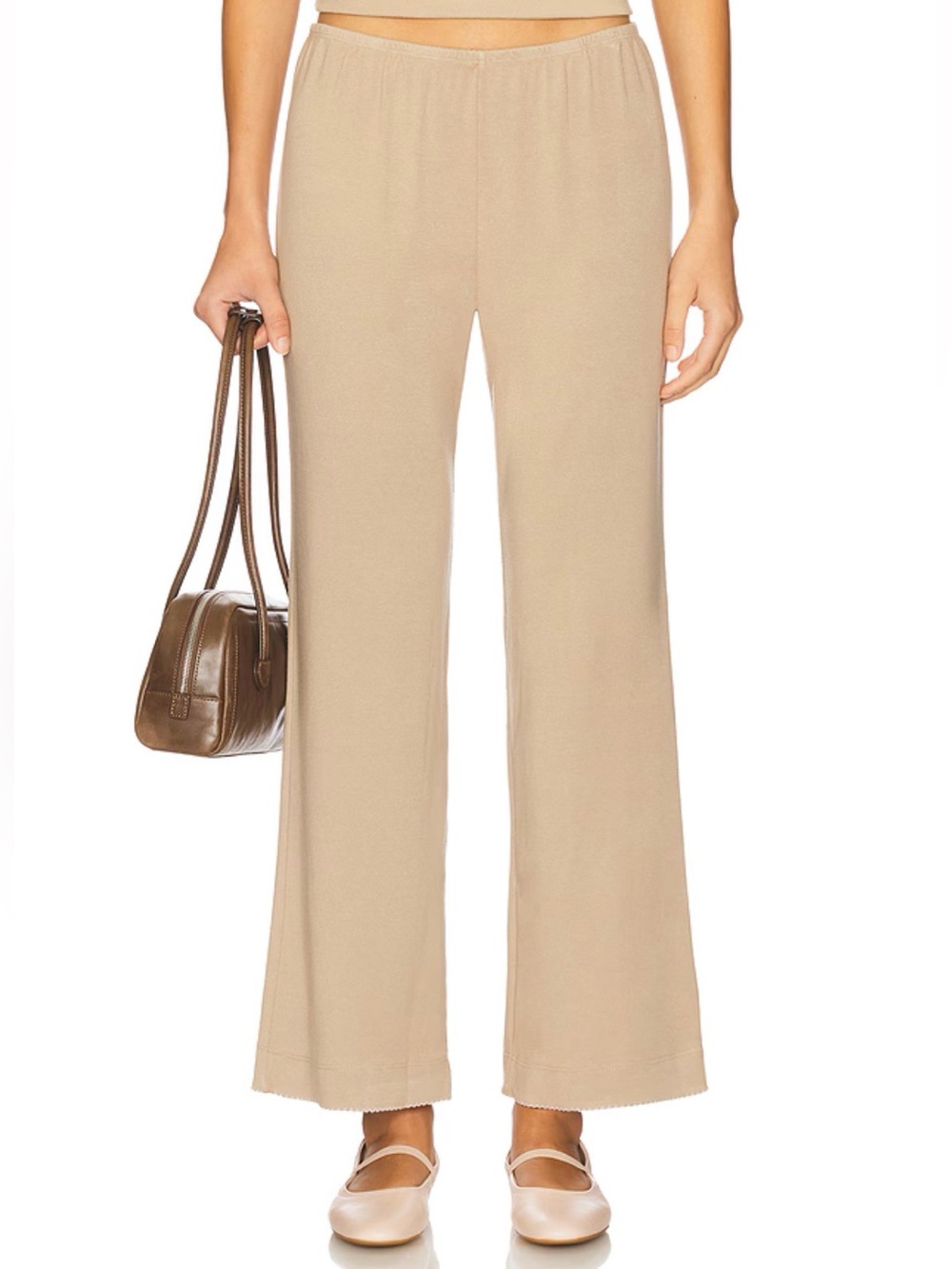 Donni The Baby Rib Scallop Contrast Pant in shitake